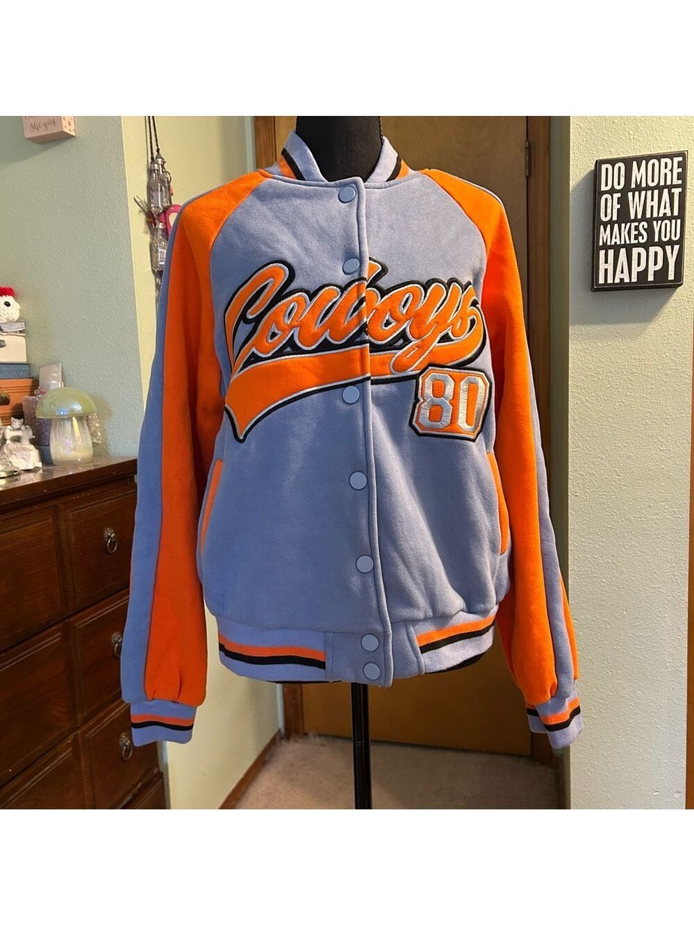 Edikted blue and orange Cowboys letterman jacket size S preppy casual sports